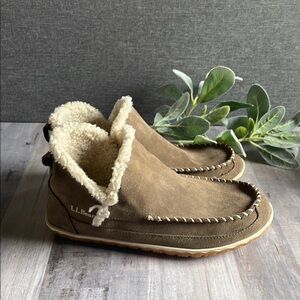 Women’s L.L. Bean Tan Suede Slippers with Plush Lining